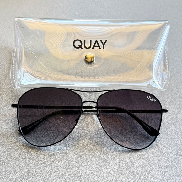 Quay Australia Here For It Aviator Style Sunglasses in Black